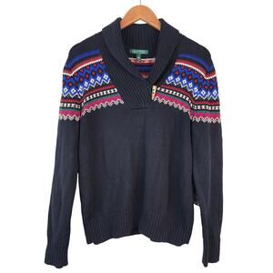 Lauren Ralph Lauren Fair Isle Sweater Women’s XL Nordic Toggle Shawl Collar NWT
